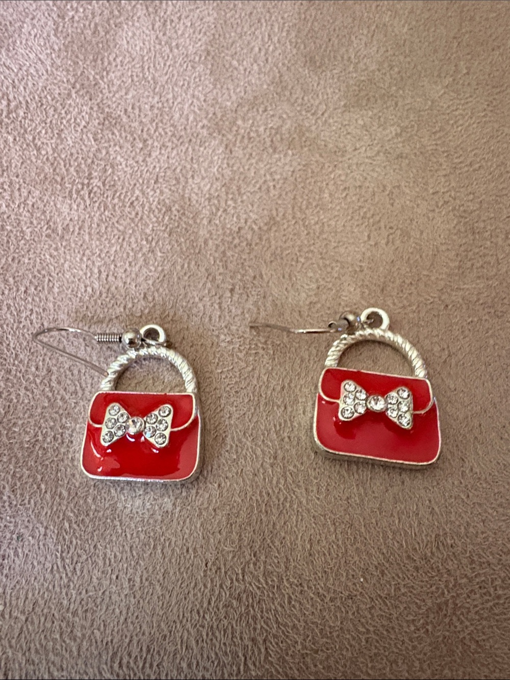 Red Handbag Bow Drop Earrings